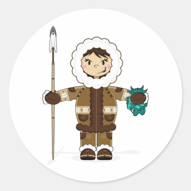 Redonda Pegatina de pescador inuit (Anverso)