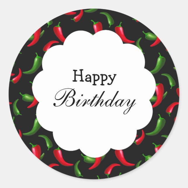 Redonda Pegatina de pimienta infantil rojo y verde (Anverso)