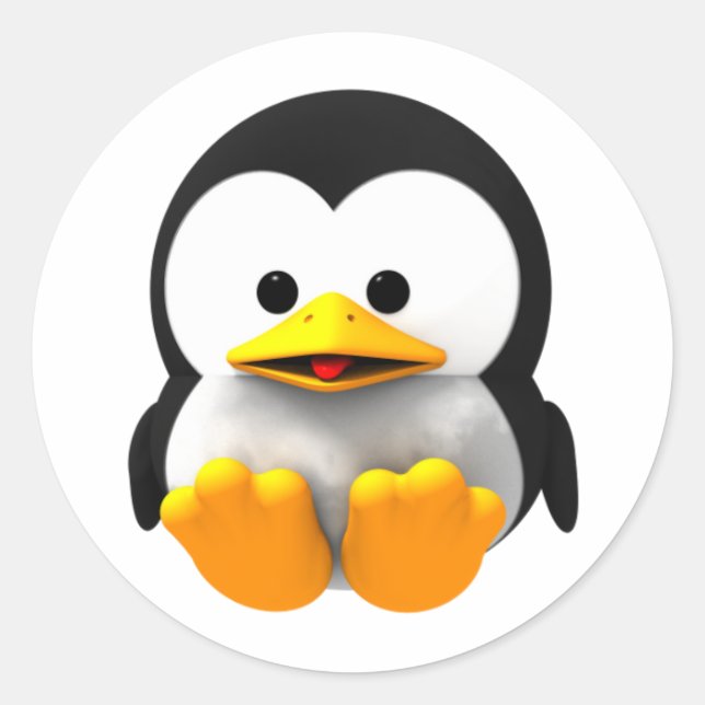 Redonda Pegatina de Pingüino de Baby 3-D Tux Linux (Anverso)
