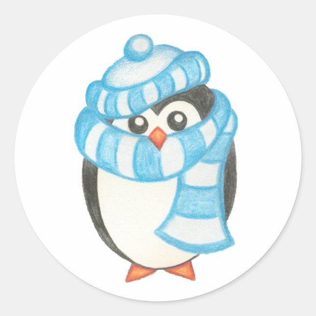 Redonda Pegatina de pingüino de Navidad (Anverso)