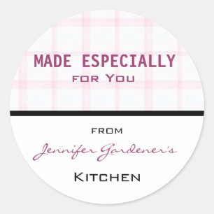 Redonda Pegatina de Pink Plaid Jar