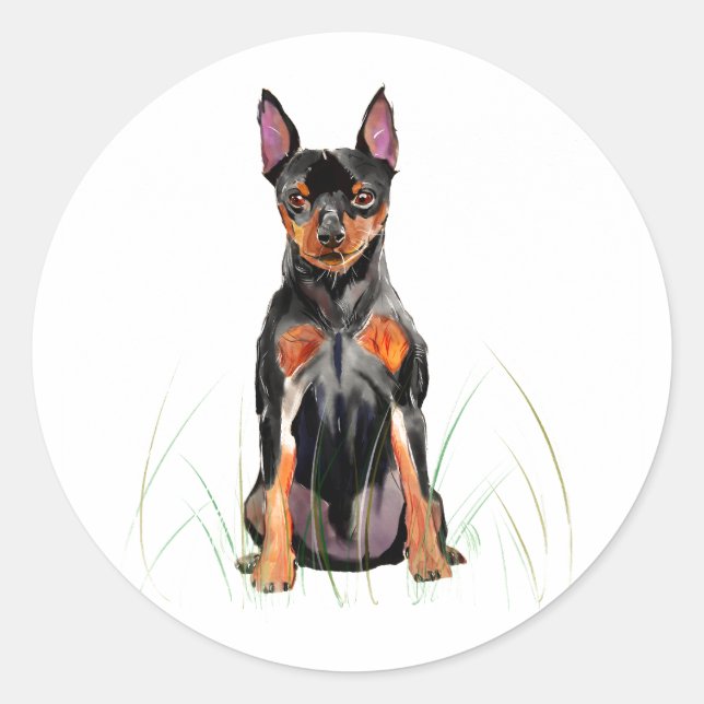 Redonda Pegatina de Pinscher Miniatura, Amante de los Perr (Anverso)