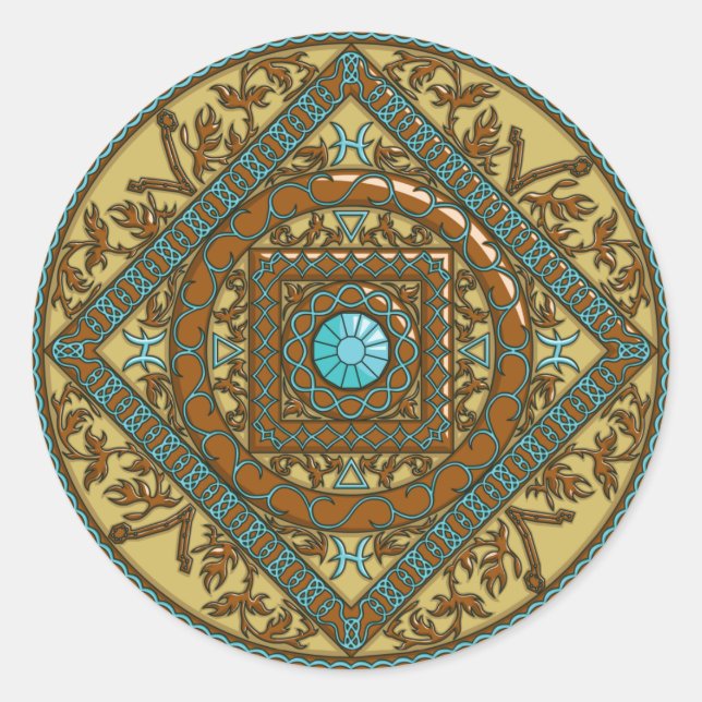 Redonda Pegatina de Pisces Mandala (Anverso)