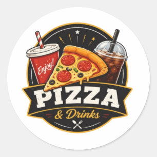 Redonda Pegatina de Pizza y Bebidas – Amante de la Comida