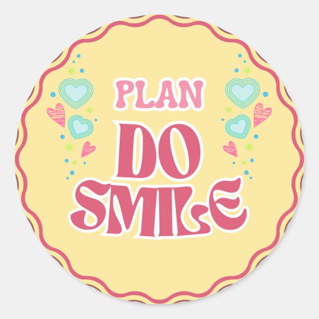 Redonda Pegatina de 'Plan Do Smile' retro (Anverso)