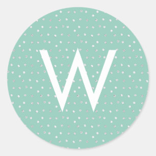 Redonda Pegatina de plata del monograma del confeti