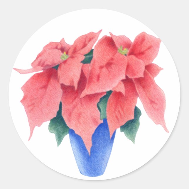 Redonda Pegatina de Poinsettia (Anverso)