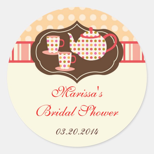 Redonda Pegatina de Polka Dots Tea Pot (Anverso)