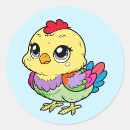Redonda Pegatina de pollo colorida y linda – Arte divertid