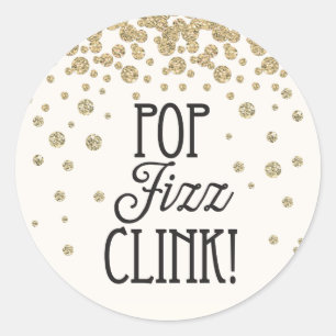 Redonda Pegatina de Pop Fizz Clink - Fiesta de Nochevieja