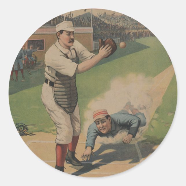Redonda Pegatina de Poster de béisbol de época (Anverso)