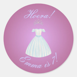 Redonda Pegatina de Princesa "¡Hurra!" Gradiente Rosa y Az