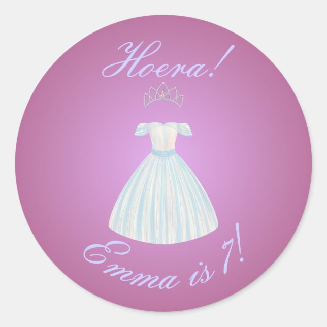 Redonda Pegatina de Princesa "¡Hurra!" Gradiente Rosa y Az (Anverso)