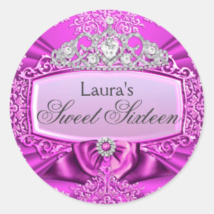 Redonda Pegatina de Princesa Tiara y Damask Sweet Sixteen
