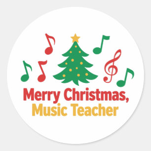Redonda Pegatina de profesor de música Feliz Navidad