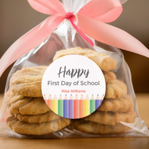 Redonda Pegatina de profesores de Happy First Day School