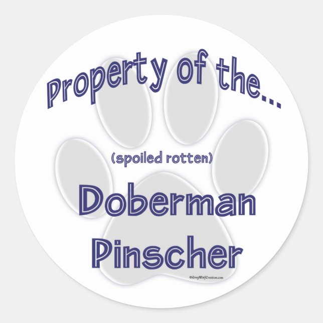 Redonda Pegatina de Propiedad Doberman Pinscher (Anverso)