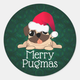 Redonda Pegatina de Pug de Navidad, 3 pulgadas (hoja de 6)
