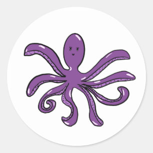 Redonda Pegatina de pulpo morado