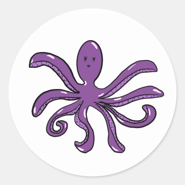 Redonda Pegatina de pulpo morado (Anverso)