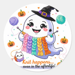 Redonda Pegatina de punto fantasma Kawaii - Gif de Hallowe