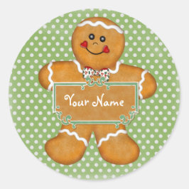 Redonda Pegatina de Punto Polka de Gingerbread Boy