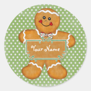 Redonda Pegatina de Punto Polka de Gingerbread Boy