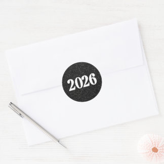 Redonda Pegatina de purpurina negra 2026 para sobres