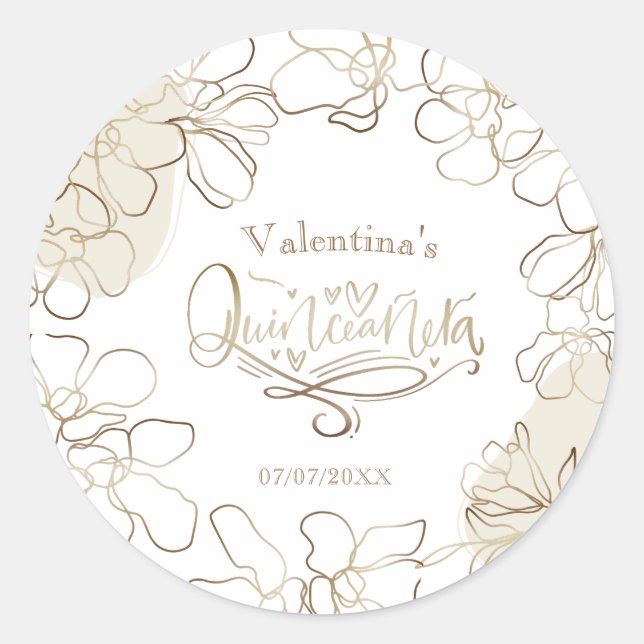 Redonda Pegatina de Quinceañera (Anverso)