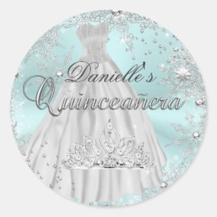 Redonda Pegatina de Quinceañera de copo de nieve brillante
