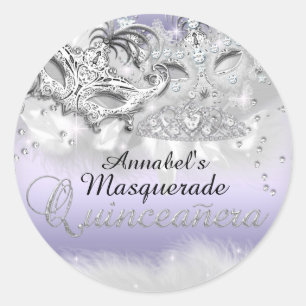 Redonda Pegatina de Quinceañera de Purpurina de Máscara Mo