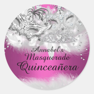 Redonda Pegatina de Quinceañera de Purpurina Rosa Fuerte c