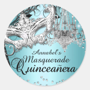 Redonda Pegatina de Quinceañera Máscara de Araña Azul