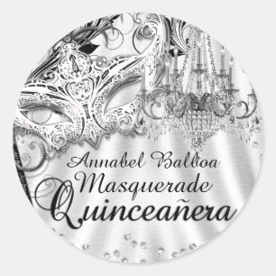 Redonda Pegatina de Quinceañera Máscara de Araña de Plata