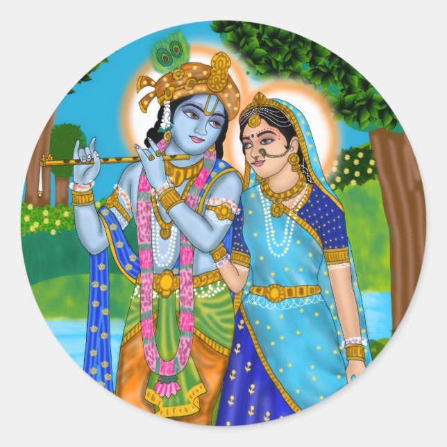 Redonda Pegatina de Radha Krishna (Anverso)
