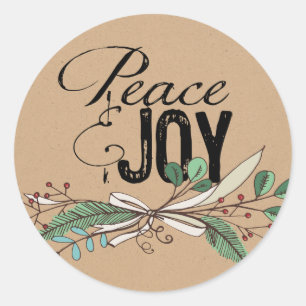 Redonda Pegatina de Ramas y Berries Peace y Joy