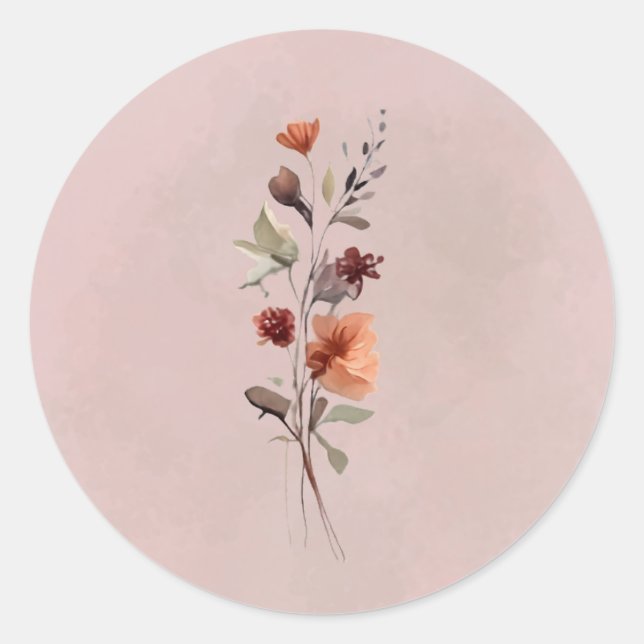 Redonda Pegatina de ramita floral otoñal temperamental (Anverso)