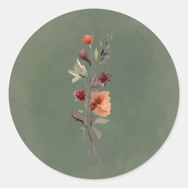 Redonda Pegatina de ramita floral otoñal temperamental (Anverso)