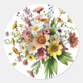 Redonda Pegatina de ramo de flores silvestres | Botánica c