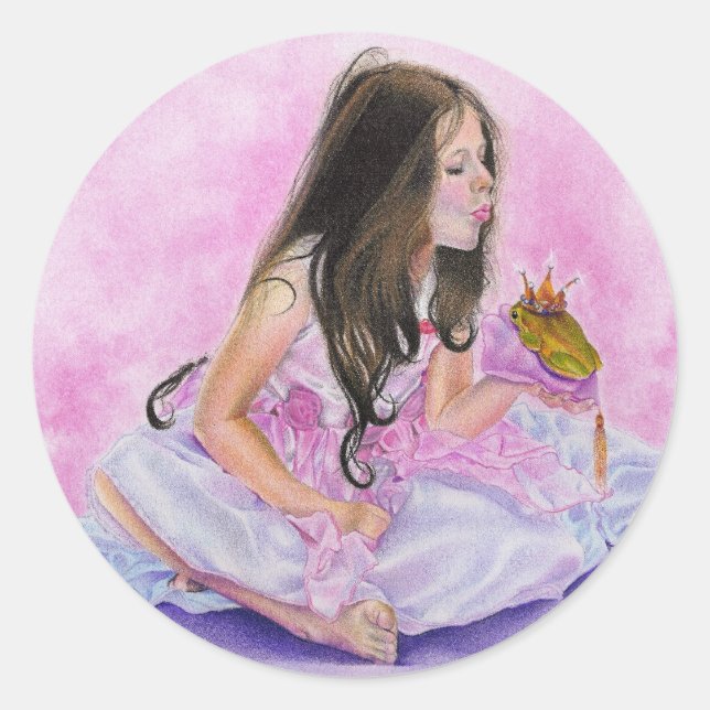 Redonda Pegatina de Rana Besada Princesa Pequeña (Anverso)