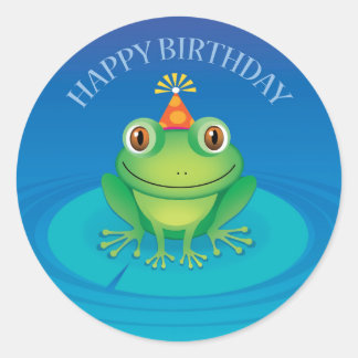 Redonda Pegatina de Rana Feliz Cumpleaños