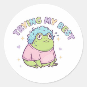 Redonda Pegatina de rana intentándolo con todas mis fuerza