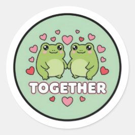 Redonda Pegatina de rana juntos Cute pareja de ranas agarr