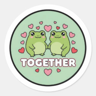 Redonda Pegatina de rana juntos Cute pareja de ranas agarr