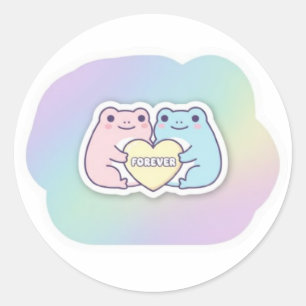 Redonda Pegatina de rana para siempre Cute pareja de ranas