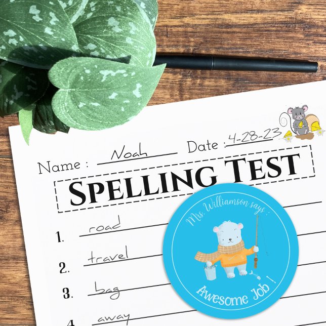 Redonda Pegatina de recompensa azul del oso polar de pesca (Subido por el creador)