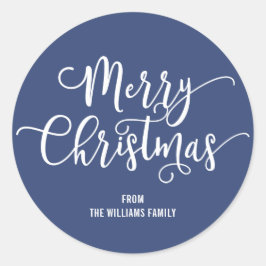 Redonda Pegatina de redondeo azul con escritura navideña m