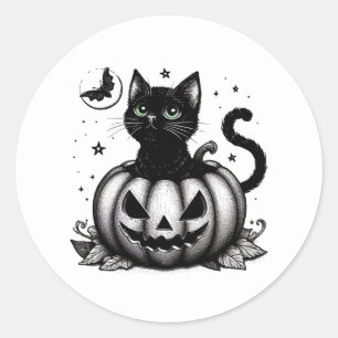 Redonda Pegatina de redondeo clásico del gato de calabaza