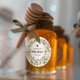 Redonda Pegatina de redondeo de Baby Shower Rustic Bee Wil