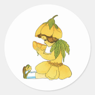 Redonda Pegatina de redondeo de niño con mariposa amarilla